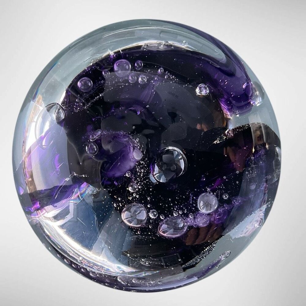 Vintage Paperweight Eye Jellyfish/Octopus Purple Black Swirl‎ Art Glass Decor